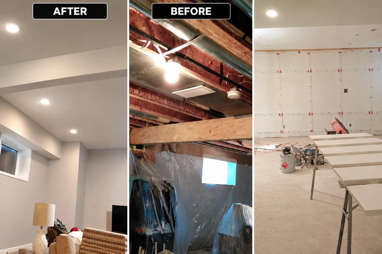 Before, preparation, and completed views of a residential and commercial painting project